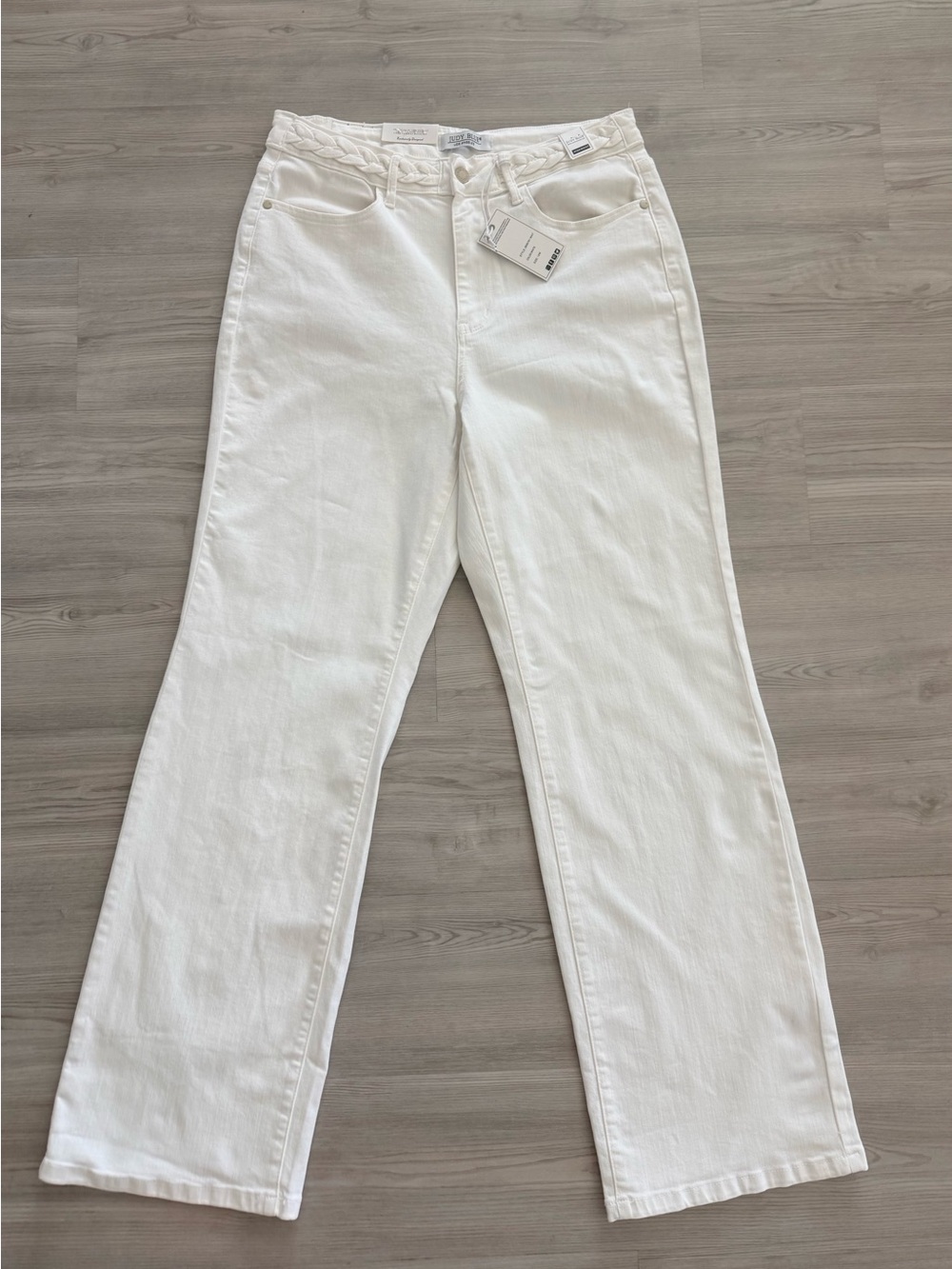 NWT Judy Blue Braided Waist High Rise Wide Leg White Jeans 14W